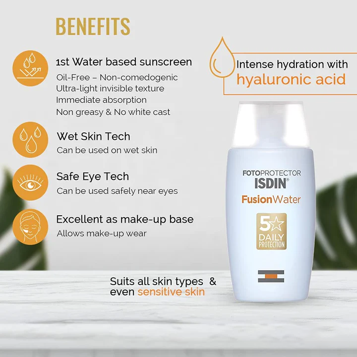 ISDIN Fotoprotector Fusion Water (Liquid) SPF 50, 50 ml | Sunscreen for Face, Water Based and Oil Free…